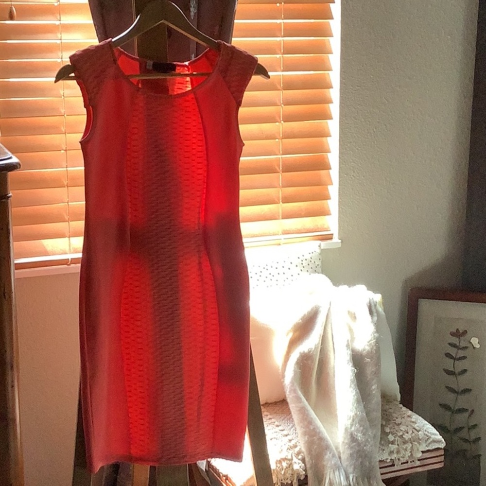 Guess Vibrant Red Textured Midi Dress